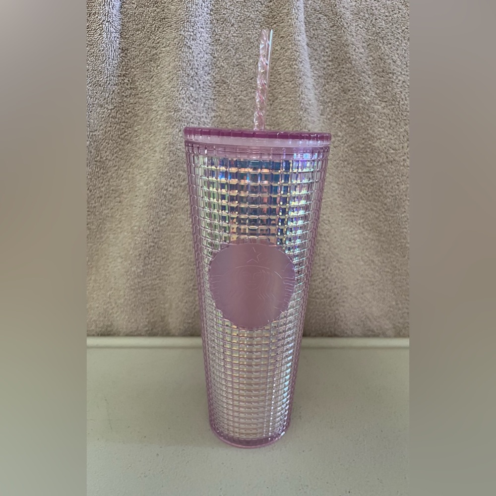Starbucks PINK HOLOGRAM Studded Grid Disco Tumbler Holiday 2020 Cold Cup 24 oz
